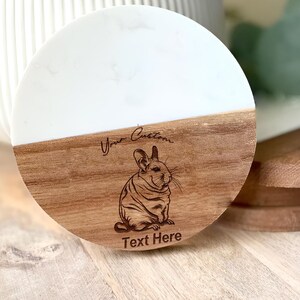 Custom Chinchilla Coaster: Acacia Wood & Marble Pet Gift