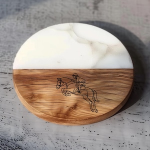 Equestrian Coaster: Hunter Jumper Horse Design - Acacia Wood & Marble