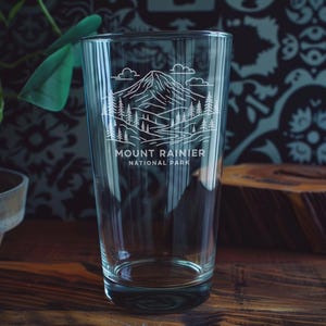Mount Rainier National Park Pint Glass – Scenic Mountain Landscape with Forest and Peaks