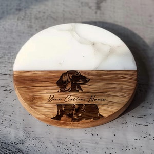 Dachshund Coaster, Marble Acacia Wood, Unique Dog Gifts, Pet Lover Home Decor, Kitchen Accessory