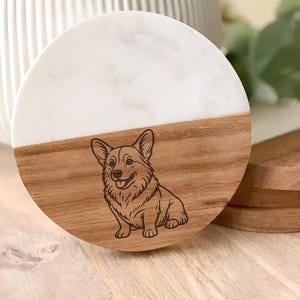 Pembroke Welsh Corgi Coaster, Acacia Wood Marble Drink Coaster, Dog Lover Gift