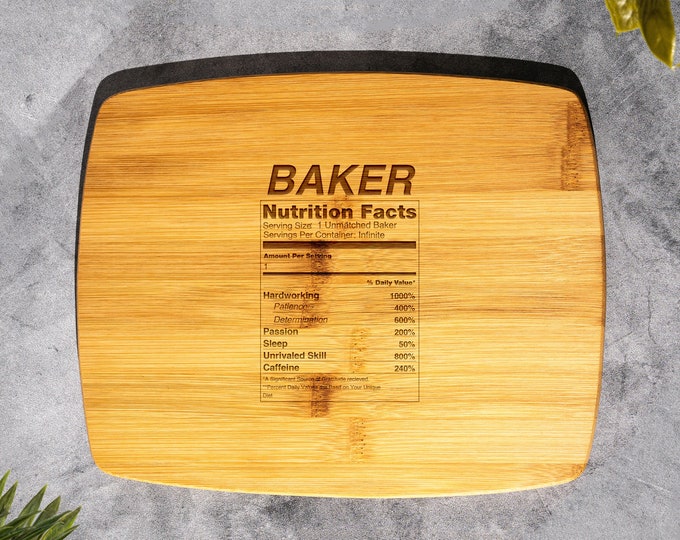 Baker Nutrition Facts Cutting Board - Baking Lovers Gift, Custom Engraved, Kitchen Decor, Personalized Baker, Unique Cooking Accessory