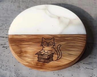 Bookworm Cat Coaster: Literary Cat Lover Gift