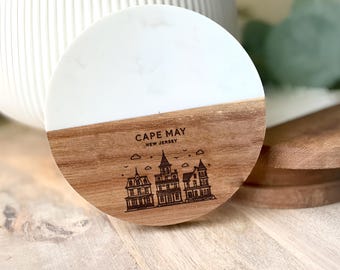 Cape May New Jersey Coaster Featuring Beach, Lighthouse, and Coastal Town Landmarks