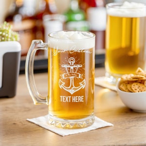 Nautical Theme Beer Mug, Anchor Design Glass, Sailor Gift, Ocean Decor, Maritime Barware
