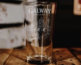 Galway Ireland Pint Glass, Galway City Souvenir Beer Glass, Irish Pub Pint Glass, Ireland Travel Gift, Galway Gift