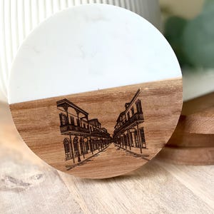 Bourbon Street New Orleans Coaster: Acacia Wood & Marble, French Quarter Decor