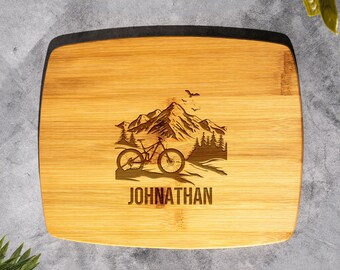 Personalized Mountain Bike Bamboo Cutting Board: Trail Scene
