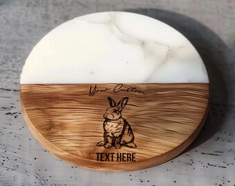 Dutch Rabbit Coaster: Marble & Acacia Wood, Elegant Tableware