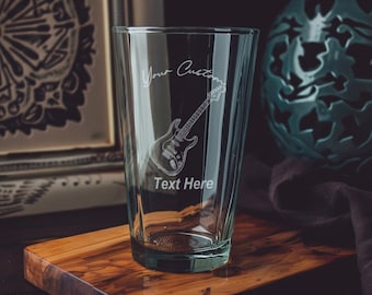 Personalized Electric Guitar Pint Glass - Engraved Gift for Musicians