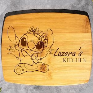 Personalized Stitch Bamboo Cutting Board - Lilo & Stitch Decor, Engraved Gift, Ohana Housewarming, Lilo And Stitch Fans, Lilo Christmas