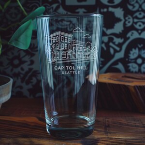 Capitol Hill Seattle Pint Glass – Iconic Pacific Northwest Neighborhood Skyline and Cityscape Scene