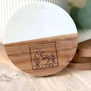 Shrimp Tank Coaster – Minimalist Aquarium Scene with Shrimp and Plants – Ocean Theme Drink Coaster for Marine Lovers