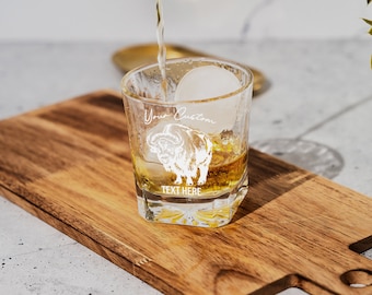 Buffalo Whiskey Glass, Bourbon Tumbler, Scotch Glassware, Unique Bar Gifts, Crystal Drinkware