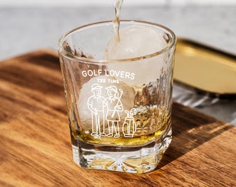 Golf Whiskey Glass: Tee Time Scene for Golf Lovers