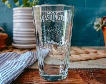 Vaso de pinta del Monte Washington, New Hampshire, vaso de cerveza de recuerdo de las Montañas Blancas, regalo de vajilla emblemática de las montañas de NH