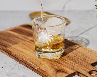 Palm Tree Whiskey Glass, Tropical Drinkware, Unique Bar Gift, Novelty Glassware, Beach House Decor
