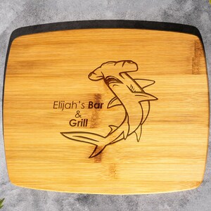 Personalized Shark Bamboo Cutting Board: Engraved Ocean Decor