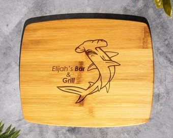 Personalized Shark Bamboo Cutting Board: Engraved Ocean Decor