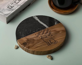 Meteor Shower Cat Coaster: Whimsical Celestial Feline Gift