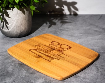 Bookworm Bamboo Cutting Board: Literary Kitchen Decor