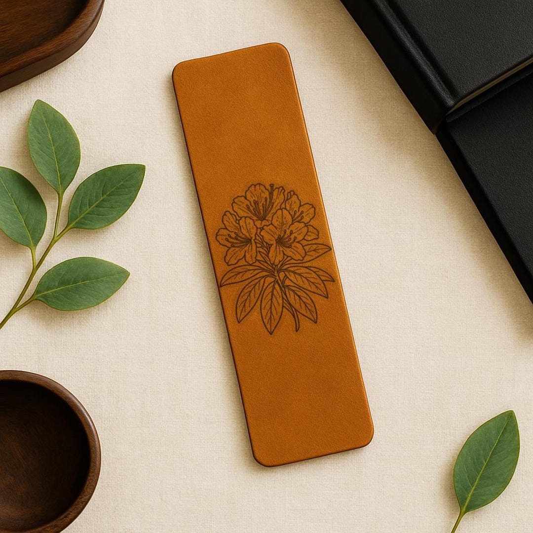 Rhododendron Leather Bookmark, Italian Full-grain Floral Book Lover ...