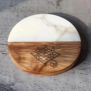 Board Game Coaster: Acacia Wood & Marble - Tabletop Games Design