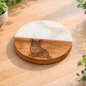 Cardigan Welsh Corgi Brindle Coaster, Acacia Wood Marble Dog Lover Gift