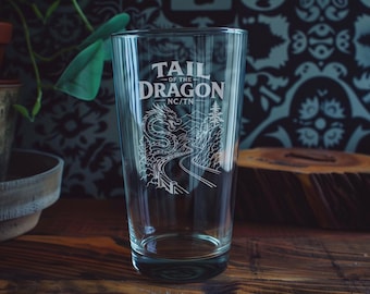 Tail of the Dragon NC TN Scenic Route Pint Glass, US 129 Dragon Highway Souvenir Beer Glass, Smoky Mountains Road Trip Gift