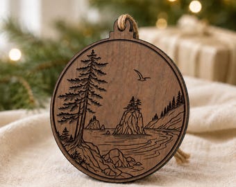 Pacific Rim National Park Wooden Ornament, Canada Coastal Forest & Ocean Souvenir, Travel Keepsake Gift, Vancouver Island Decor