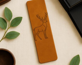 Leather Bookmark: Engraved Stag Design - Italian Leather