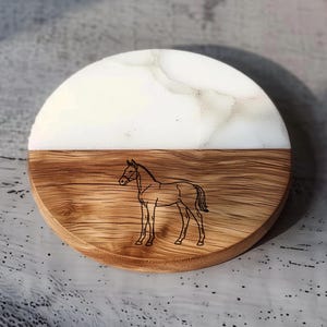 Elegant Show Horse Coaster: Acacia Wood & Marble Equestrian Decor