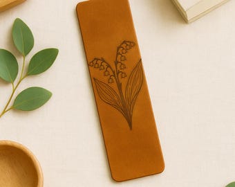 Lily of the Valley Leather Bookmark, Genuine Italian Floral Book Lover Gift