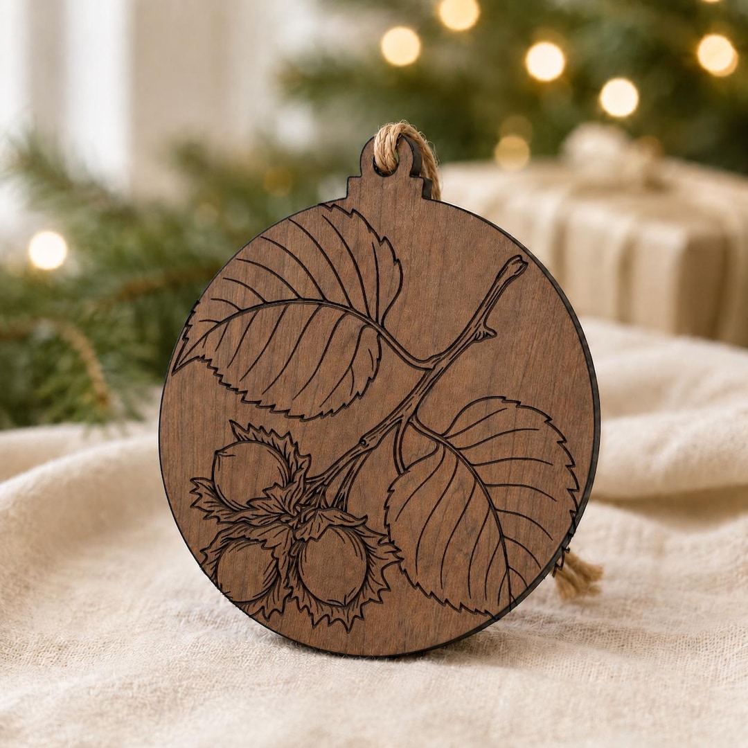 Hazel Nut Branch Wooden Ornament, Hazelnut Tree Branch Ornament