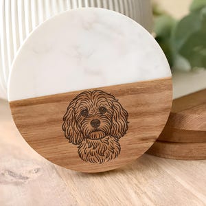 Cavapoo Dog Coaster, Marble Wood Puppy Gift, Pet Owner Decor