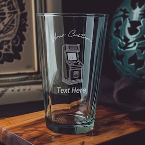 Retro Arcade Game Art Pint Glass, Vintage Gaming Decor, Gamer Gift Idea, Arcade Barware, Classic Video Game