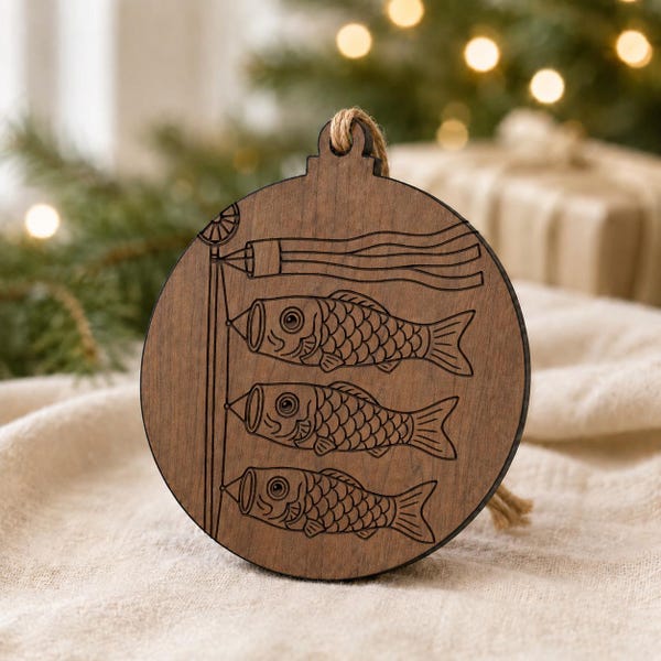 Japanese Carp Banner Wooden Ornament, Koinobori Fish Windsock Hanging Decoration, Children's Day Festival Tree Ornament Gift