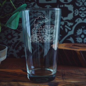 Vintage Steam Train Pint Glass: Railroad Barware Gift
