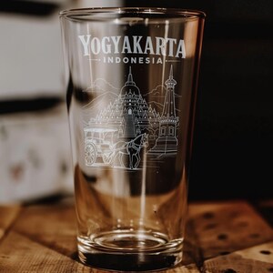 Yogyakarta Indonesia Pint Glass, Yogyakarta City Souvenir Beer Glass, Indonesia Travel Gift, Yogyakarta Landmark Drinkware