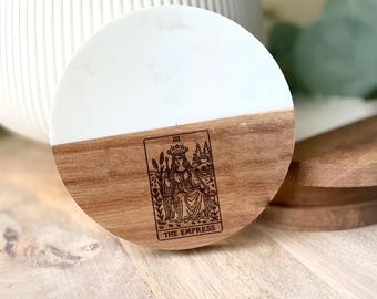 Empress Tarot Card Coaster: Acacia Wood & Marble - Mystical Home Decor