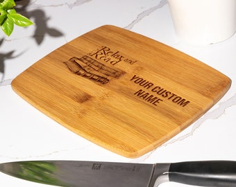 Engraved Bamboo Cutting Board: Relax and Read, Custom Kitchen Decor