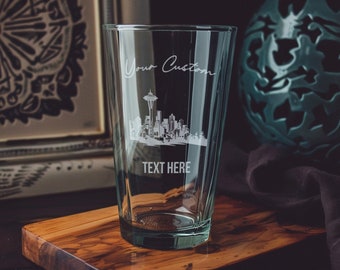Seattle Skyline Pint Glass: Personalized Beer Gift, Home Bar Decor