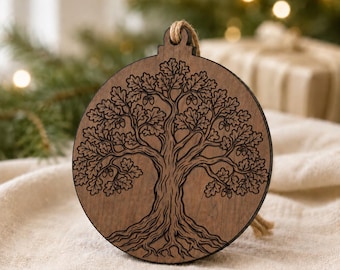 Sacred Oak Tree Wooden Ornament, Ancient Oak Tree Symbol, Nature Tree Decor, Woodland Holiday Ornament, Tree of Life Gift