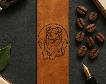 Marcapáginas de cuero genuino para amantes del pastor australiano, regalo ideal para amantes de los perros australianos, accesorio de lectura para mamás y papás de perros.