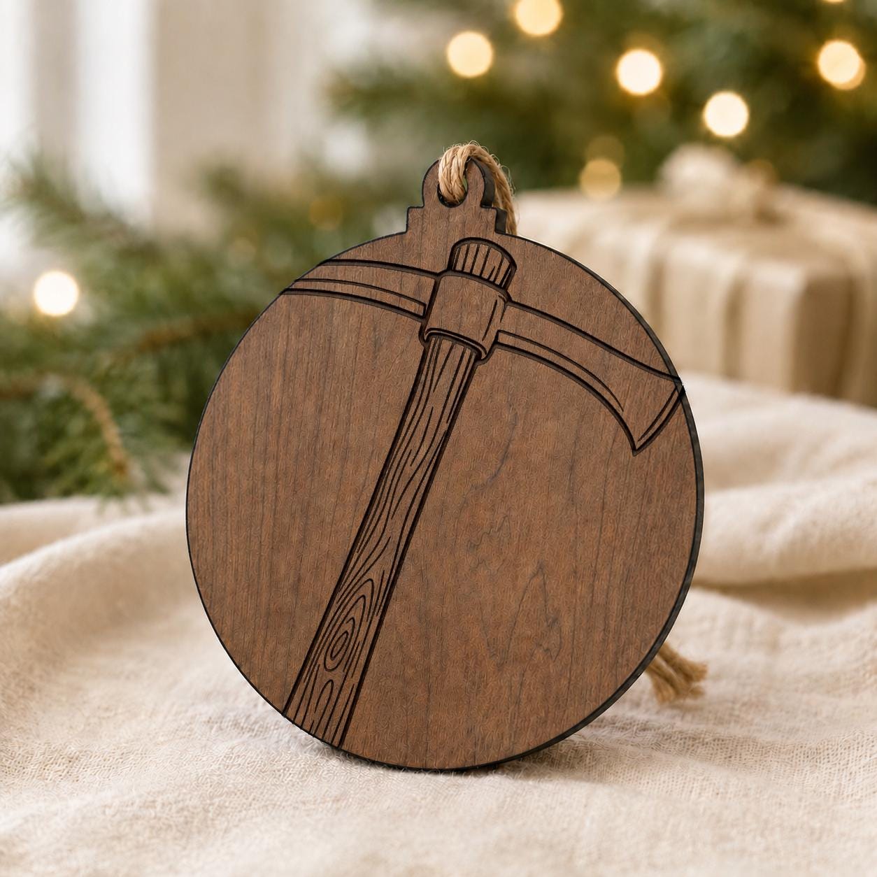 Gold Rush Pickaxe Wooden Ornament, Mining Tool Christmas Tree
