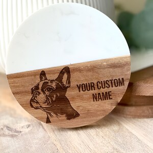 Boston Terrier Coaster, Marble Acacia Wood, Dog Lover Gift, Home Decor, Table Accessory