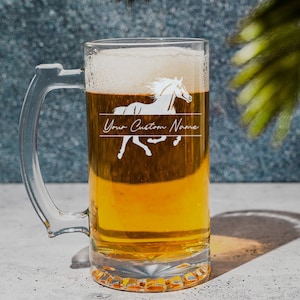 Horse Racing Beer Mug: Engraved Equestrian Gift, Barware