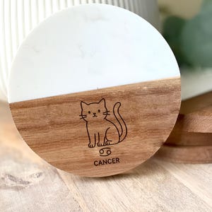 Cancer Zodiac Cat Coaster – Astrology Cat Design Featuring Cancer Sign Kitty – Unique Horoscope Gift for Cat Lovers