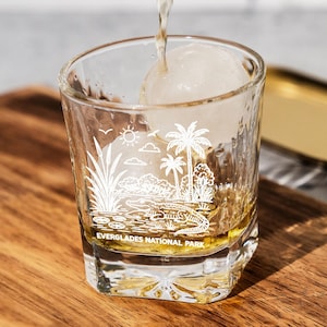 Everglades National Park Whiskey Glass with Alligator, Wetlands, and Florida Landscape Design