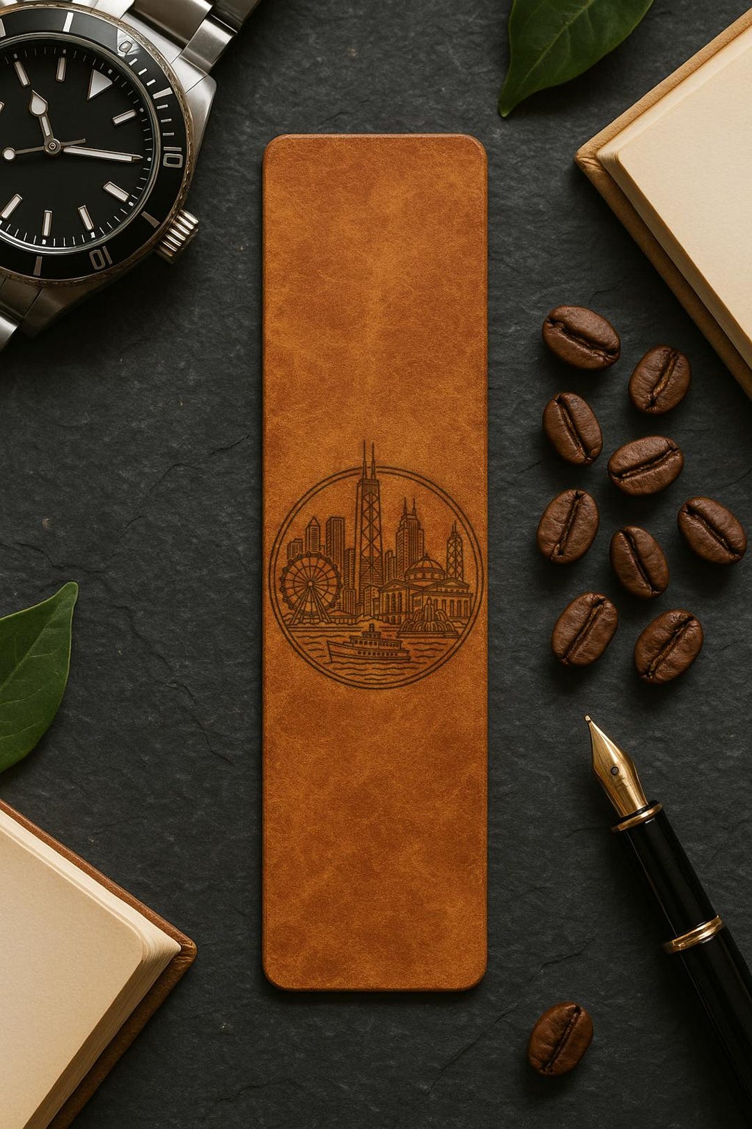 Chicago Illinois Circular City Design Genuine Leather Bookmark, Chicago ...